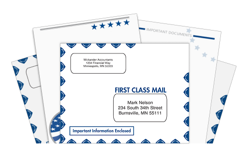 Tax software slip sheet envelopes with printed client addresses